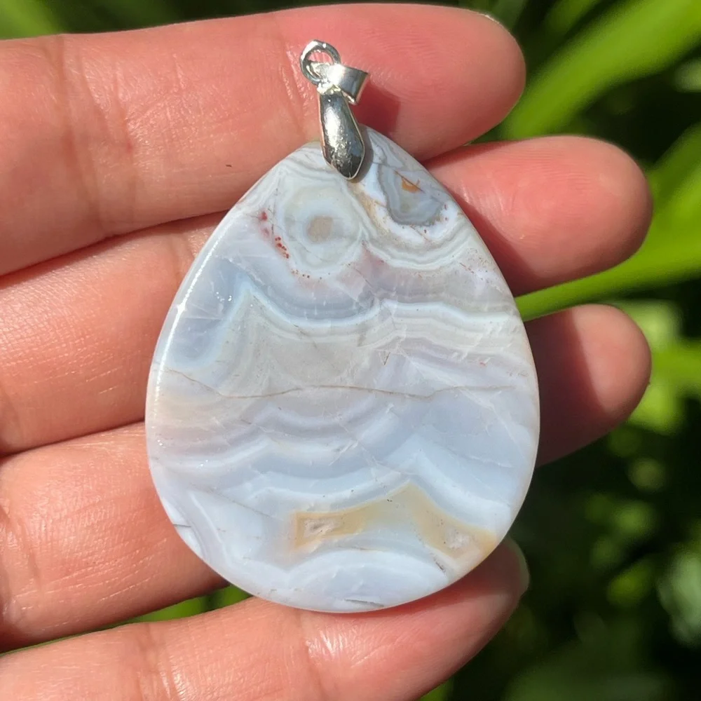 Silver plated teardrop druzy dream‎ amethyst pendant 0343